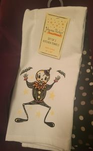 Johanna Parker Halloween Kitchen Towels Set of 2 Skeleton Polka Dot